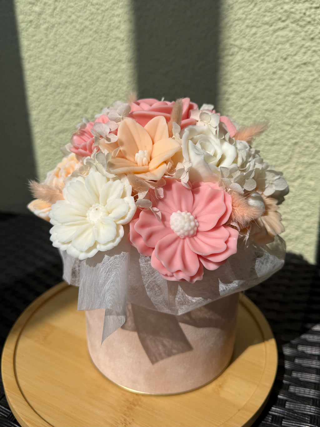 Wachsblumenstrauß Samt „Velvet Apricot“